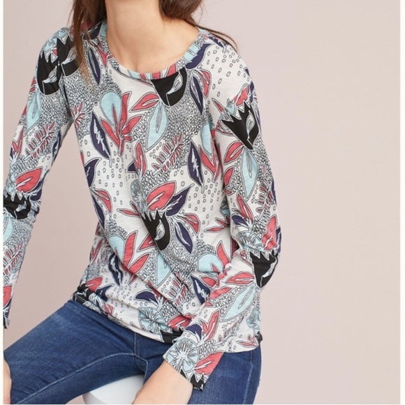 Stateside Tops - Stateside Floral Print Long Sleeve Supima Cotton T-shirt Med